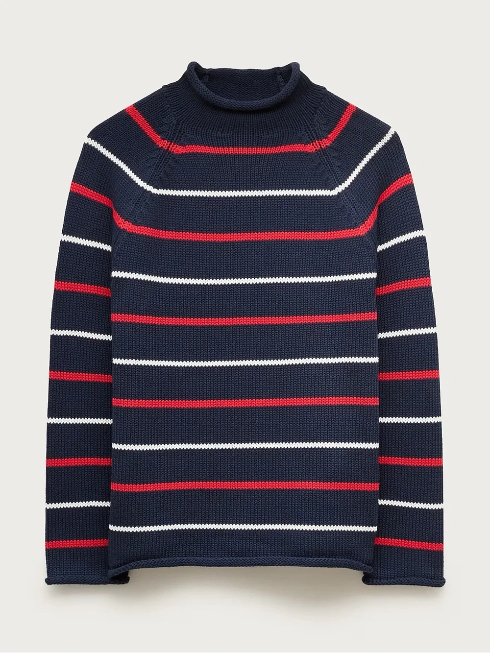 J. Crew Navy Turtleneck Sweater with Red & White Stripes